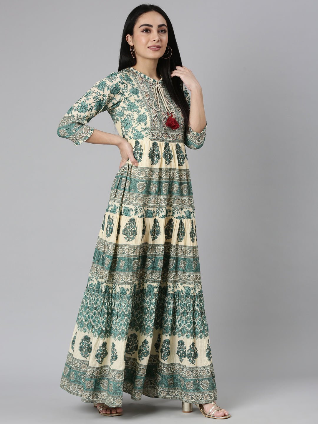 Transacthubs Green Flared Floral Maxi Dresses - Casual Chic Style - Image 5