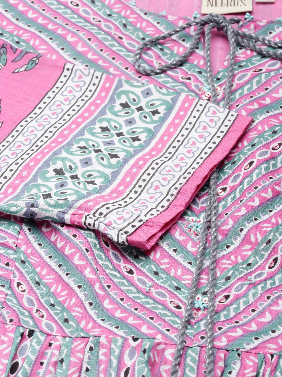 Transacthubs Pink Curved-Hem Casual Ethnic Motifs Maxi Dresses - Image 4