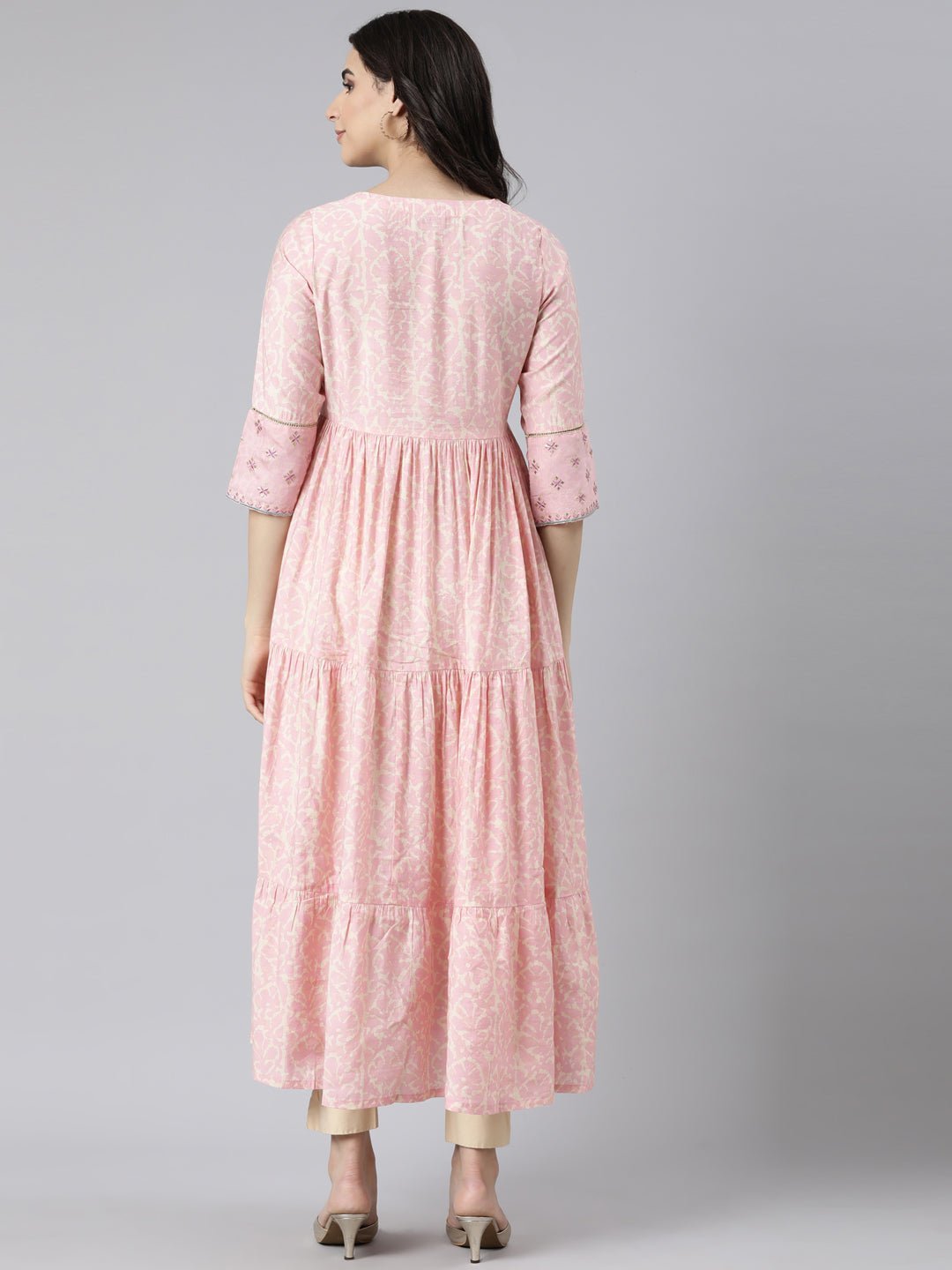 Transacthubs Pink Flared Floral Maxi Dresses - Casual Chic for Everyday Wear - Image 3