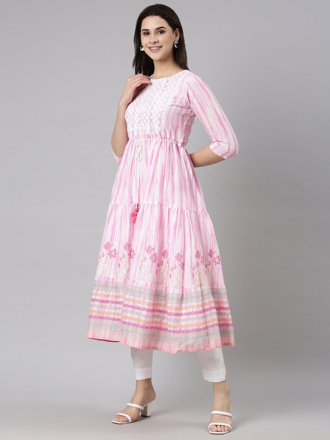 Transacthubs Pink Flounce Casual Floral Fit-and-Flare Dresses - Image 2