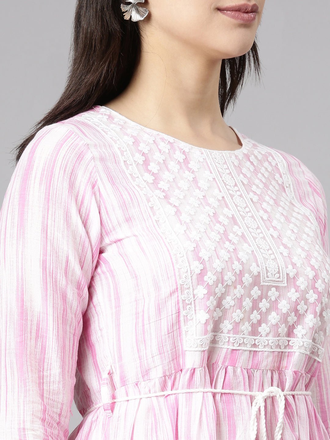 Transacthubs Pink Flounce Casual Floral Fit-and-Flare Dresses - Image 4