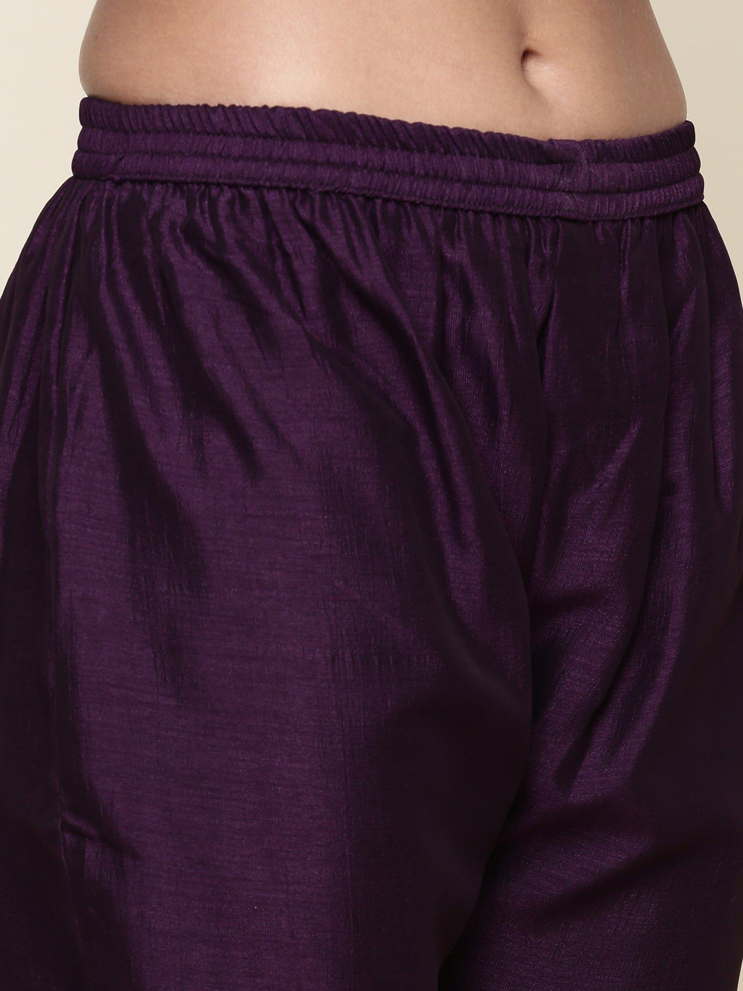 Purple Silk Embroidered three piece suit set with Contrast Dupatta - Image 7