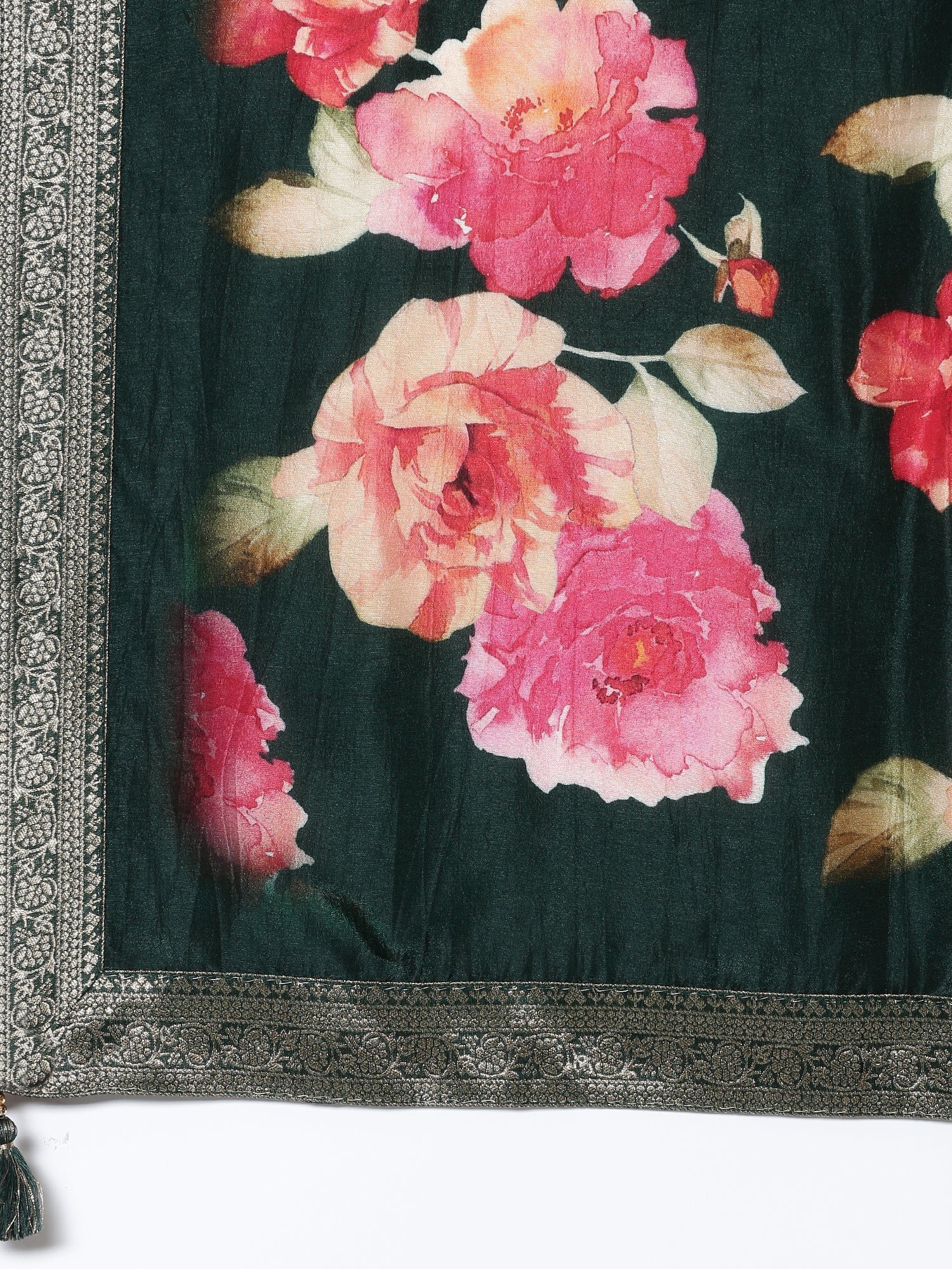 Bottle green silk anarkali embroidered three piece suit set - Image 8