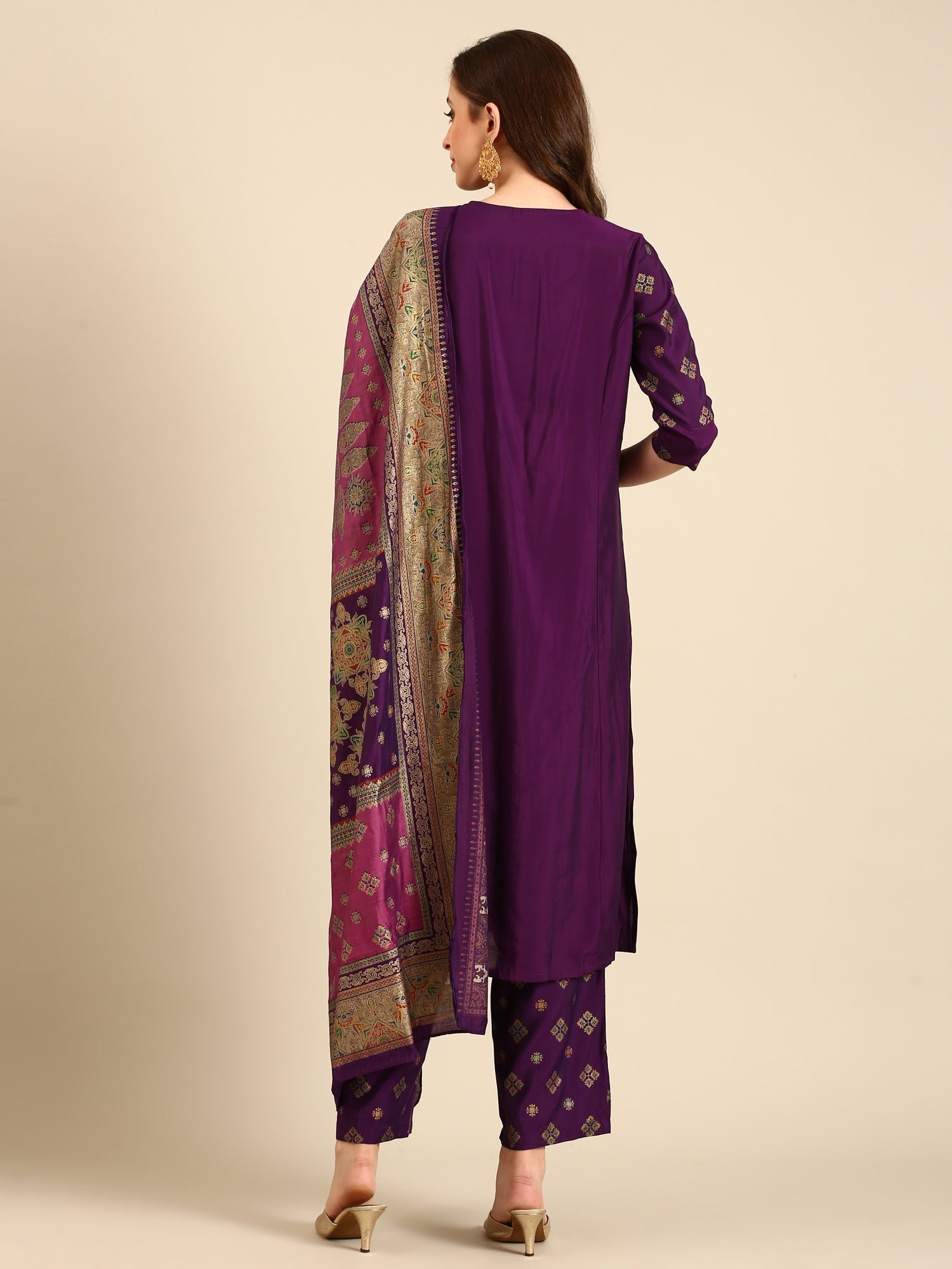 Purple Muslin suit with banarasi dupatta - Image 3