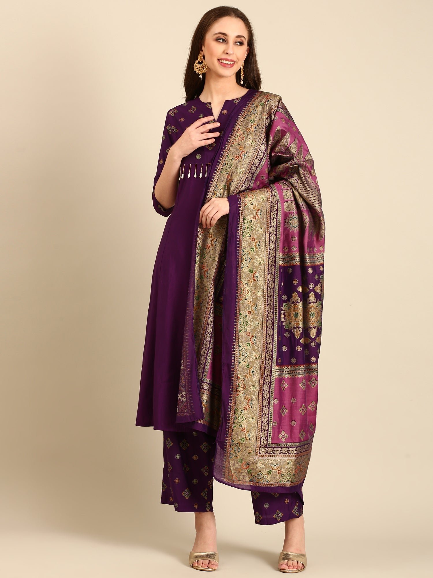 Purple Muslin suit with banarasi dupatta - Image 5