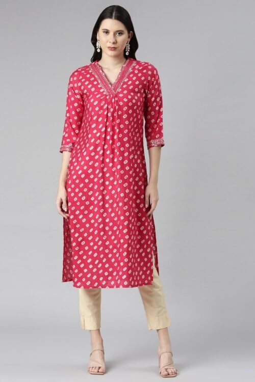Transacthubs Pink Casual Solid Straight Kurta