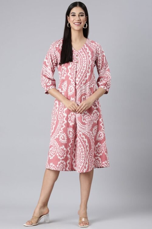 Transacthubs Pink Casual Floral A-Line Kurta