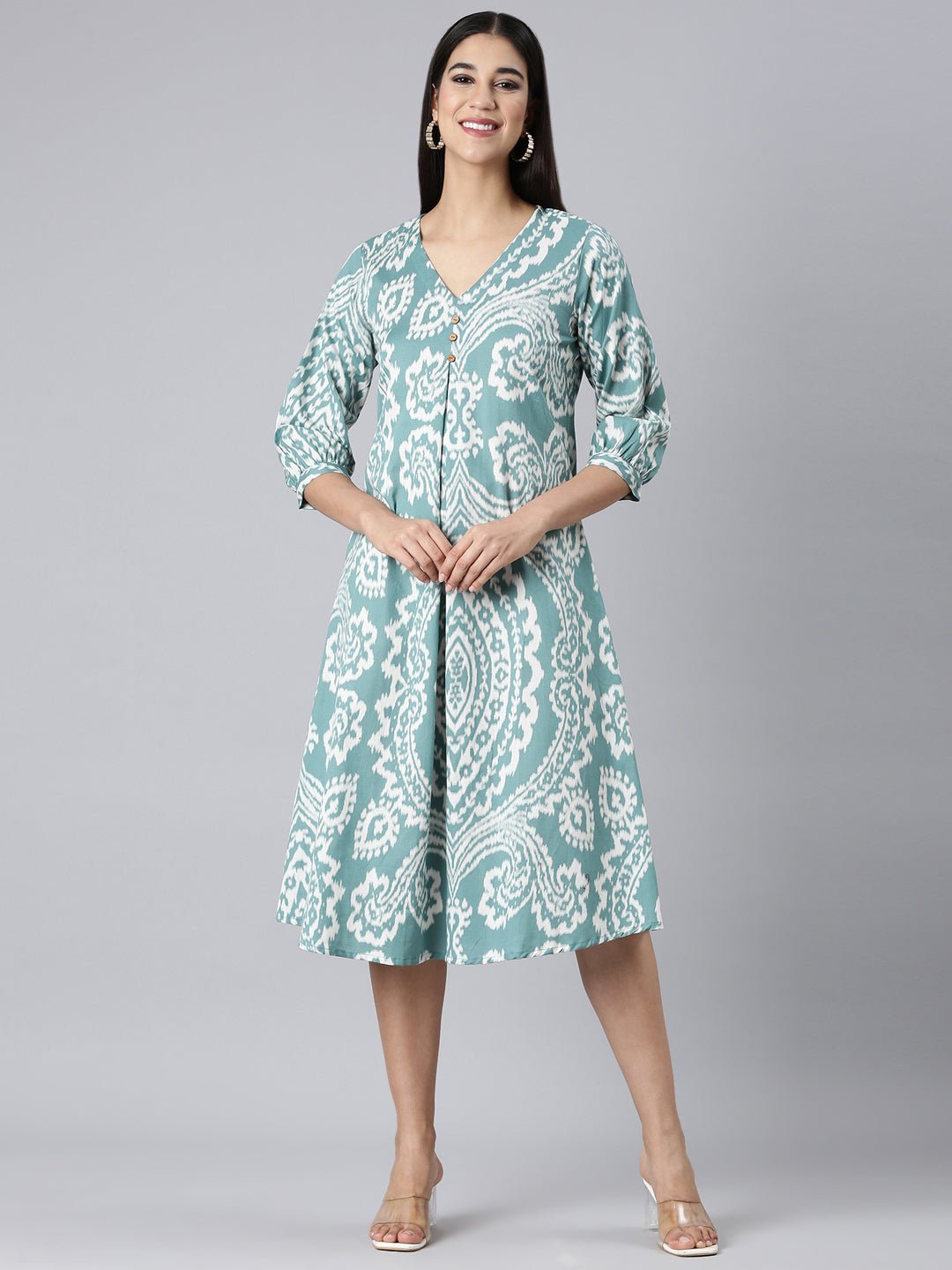 Transacthubs Sea Green Casual Floral A-Line Kurta - Image 2