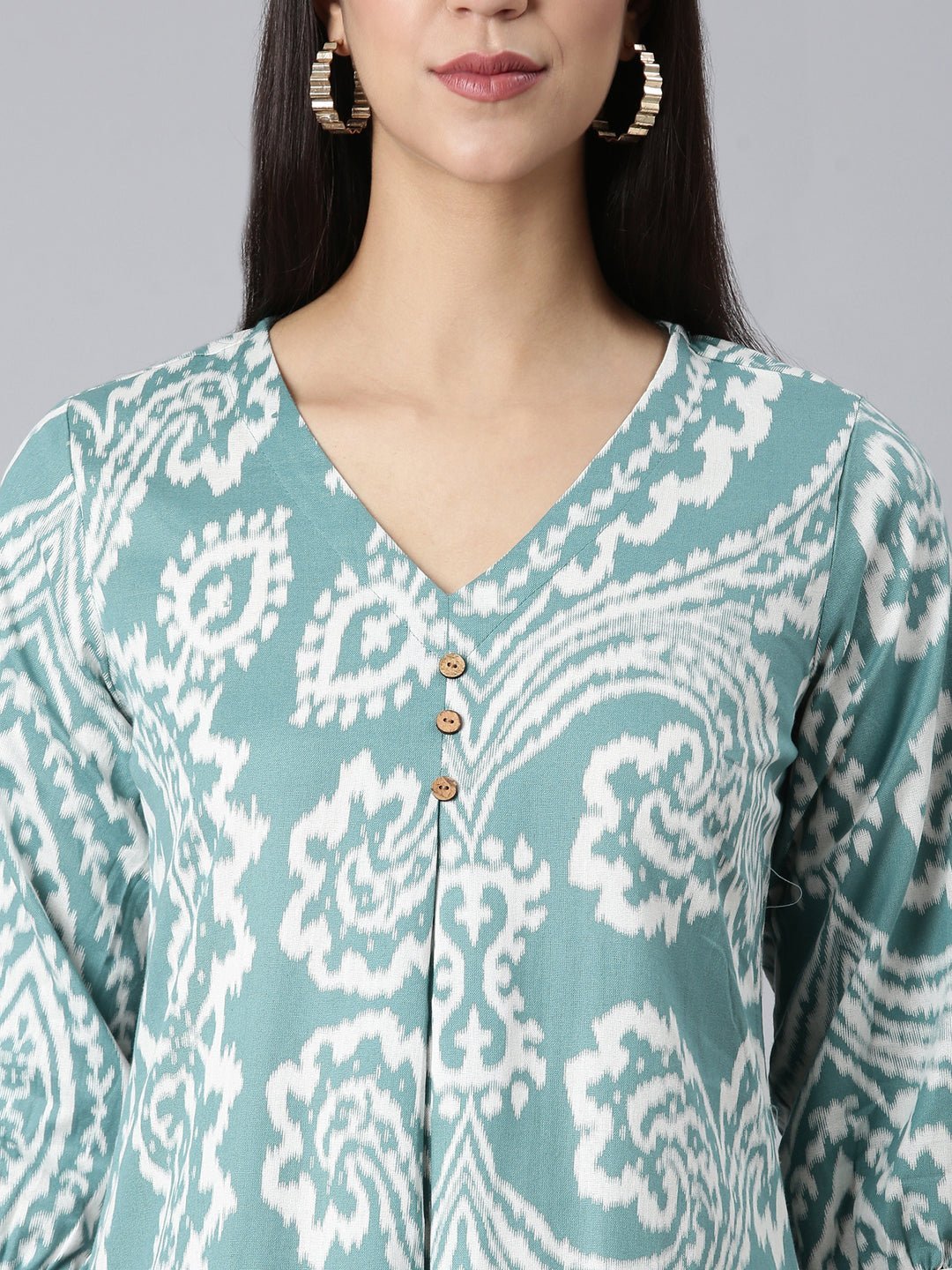 Transacthubs Sea Green Casual Floral A-Line Kurta - Image 5