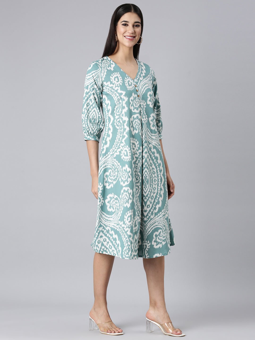 Transacthubs Sea Green Casual Floral A-Line Kurta - Image 3