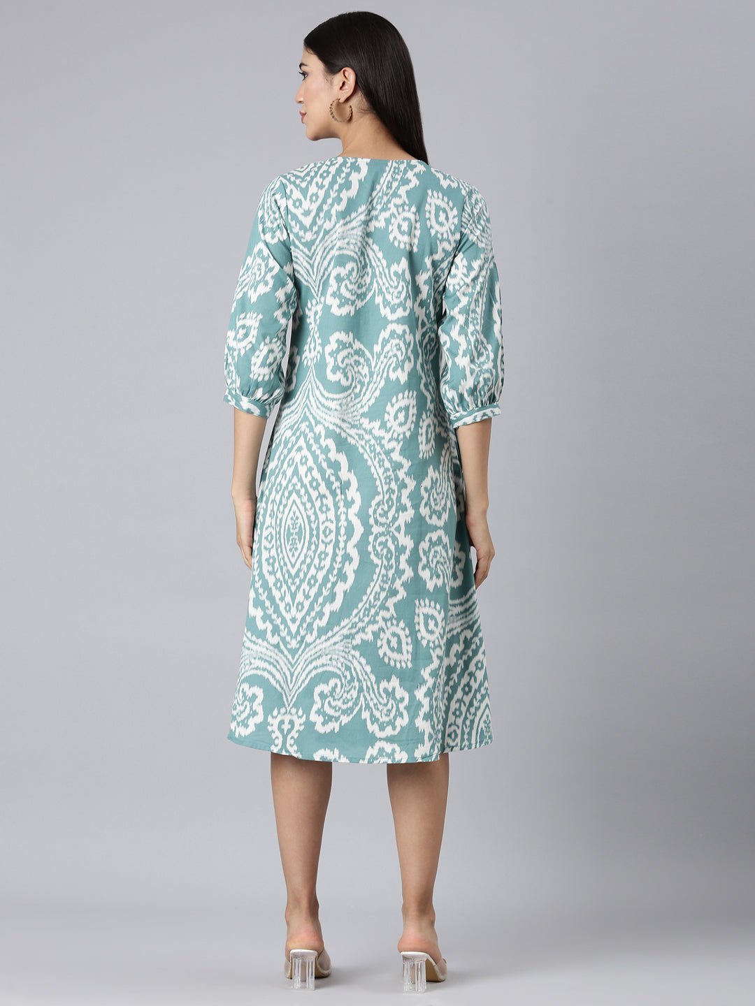 Transacthubs Sea Green Casual Floral A-Line Kurta - Image 4