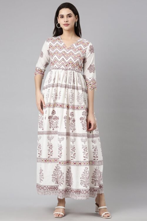 Transacthubs Brown Flounce Casual Floral Fit-and-Flare Dresses