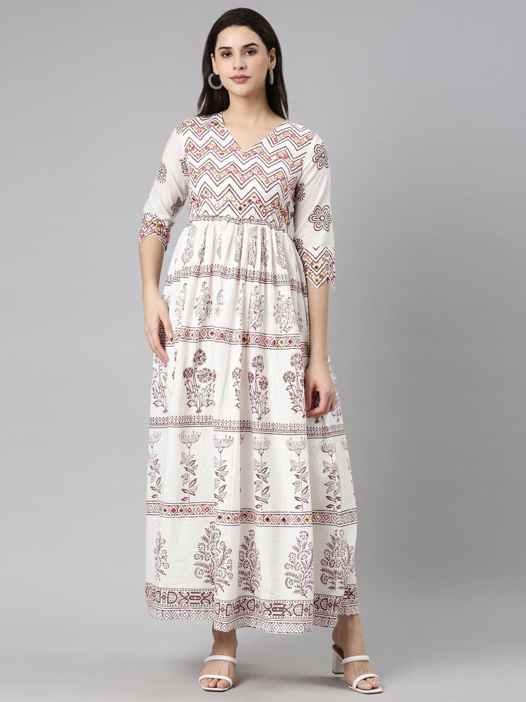 Transacthubs Brown Flounce Casual Floral Fit-and-Flare Dresses