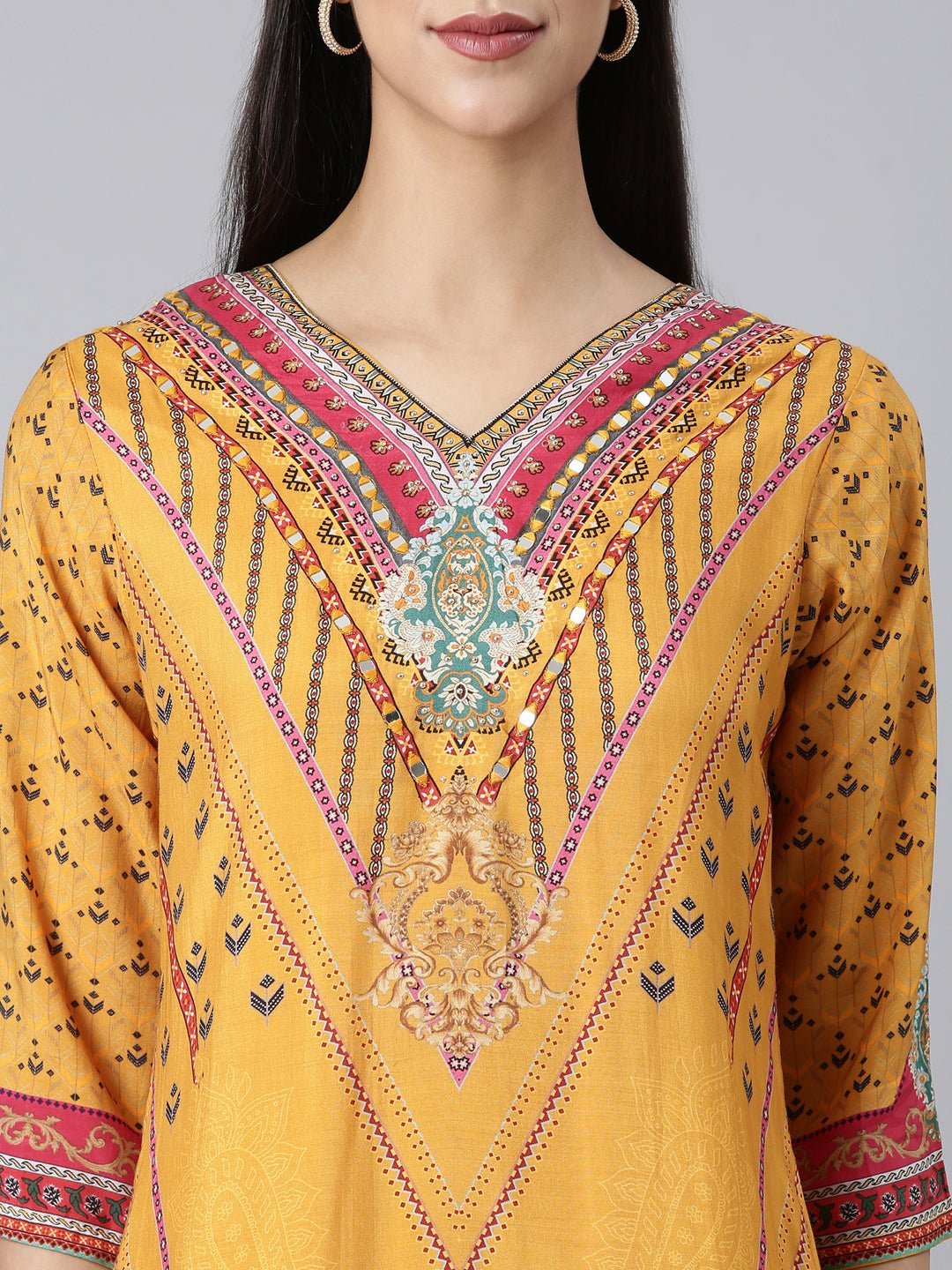 Transacthubs Mustard Casual Paisley Straight Kurta - Image 5