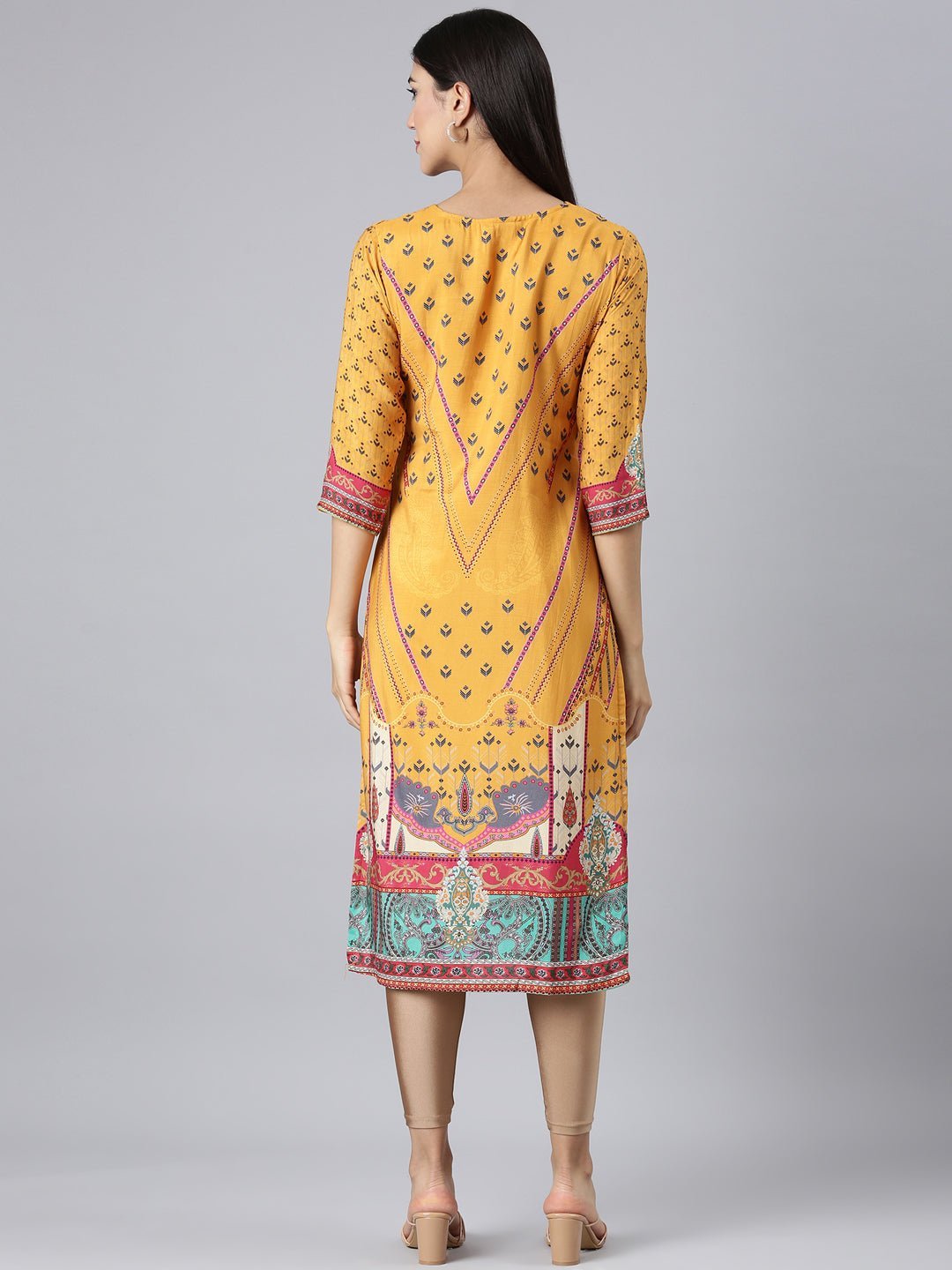 Transacthubs Mustard Casual Paisley Straight Kurta - Image 4