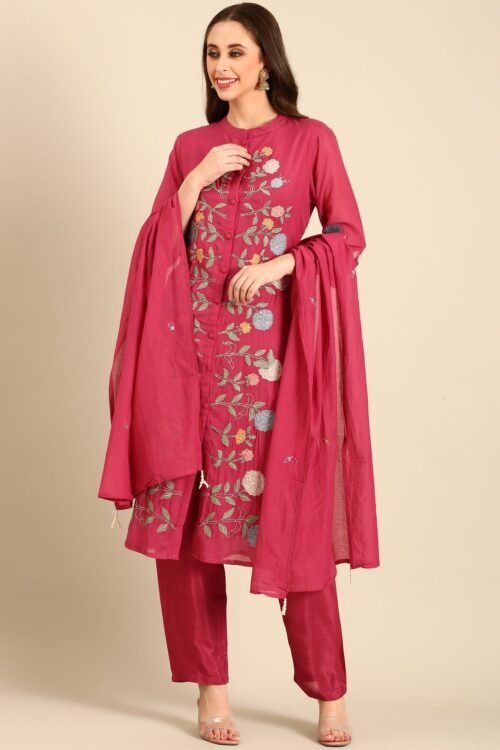 Rani muslin hand embroidery three piece suit set