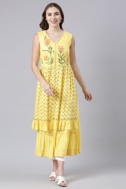 Transacthubs Yellow Flared Solid Maxi Dresses – Casual, Flowy & Comfortable