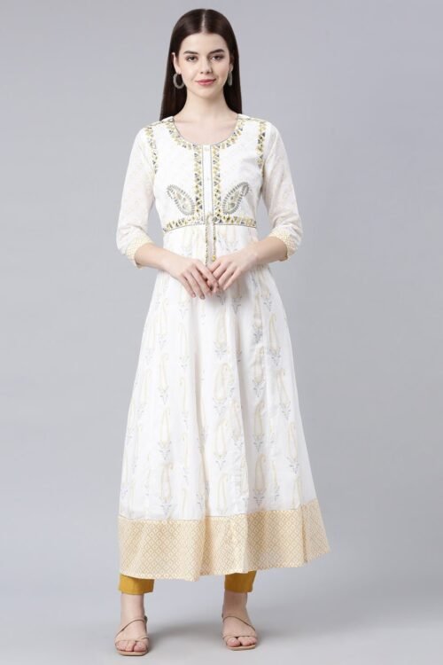 Transacthubs White Straight Maxi Dresses with Ethnic Motifs – Casual Chic Everyday Wear