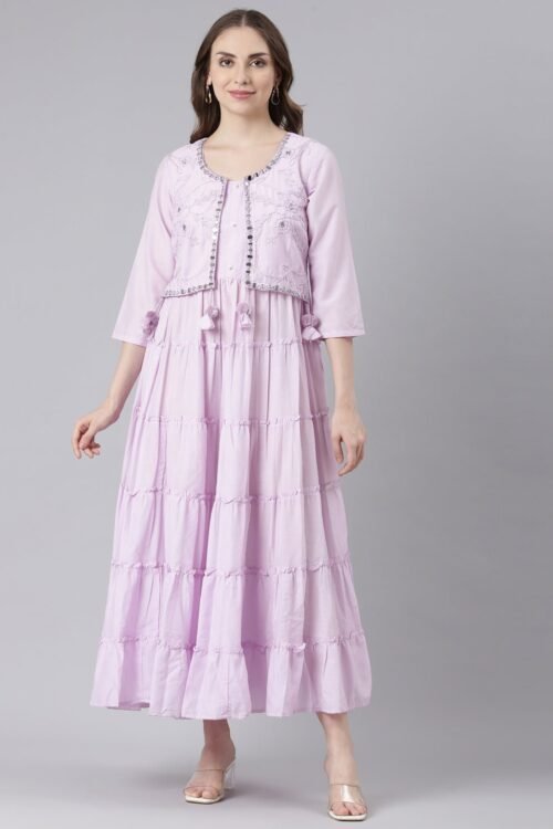 Transacthubs Purple Cotton Casual Maxi Dresses with a Flattering Curved-Cut Silhouette