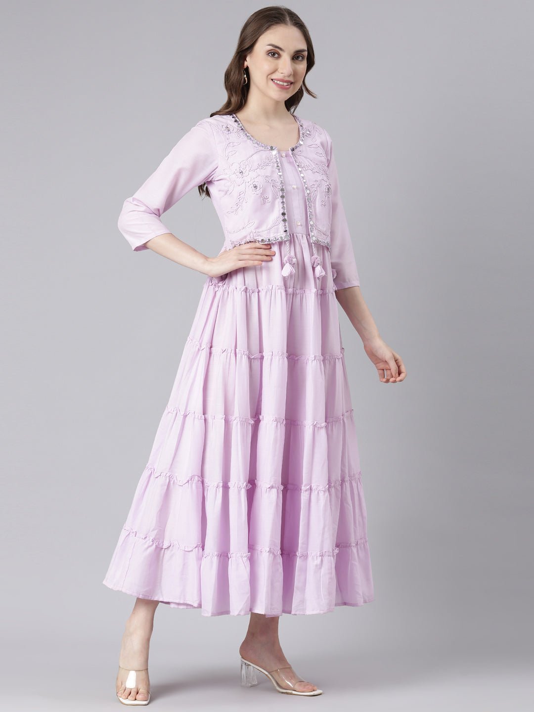 Transacthubs Purple Cotton Casual Maxi Dresses with a Flattering Curved-Cut Silhouette - Image 3