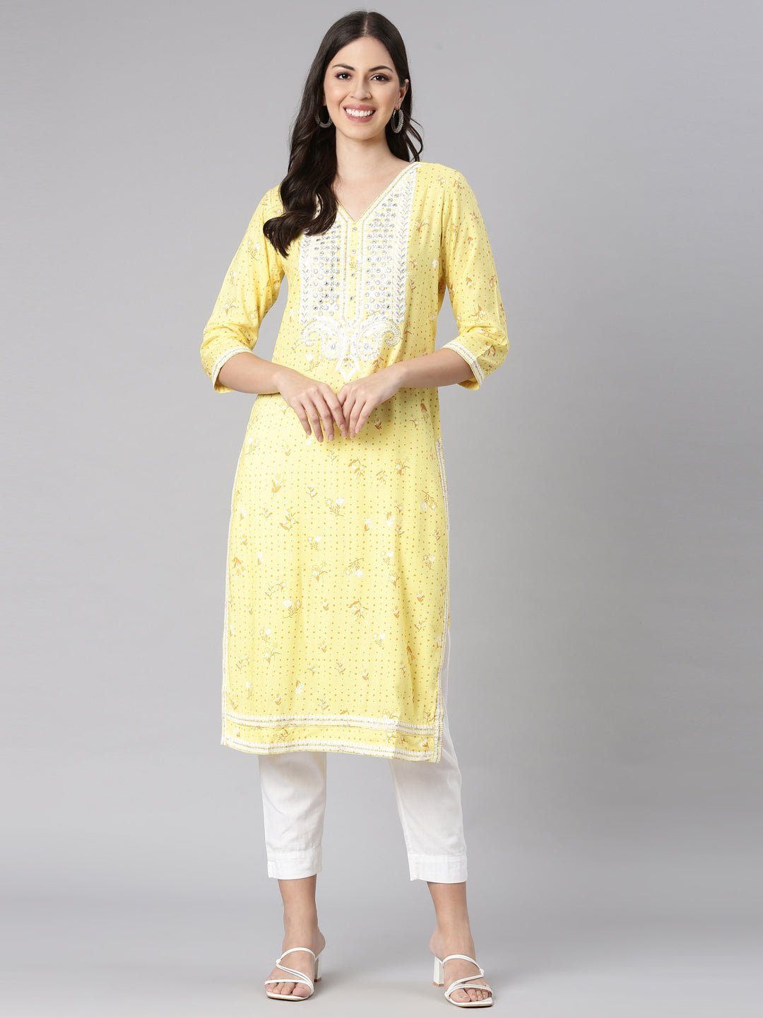 Transacthubs Yellow Casual Floral Straight Kurta - Image 5