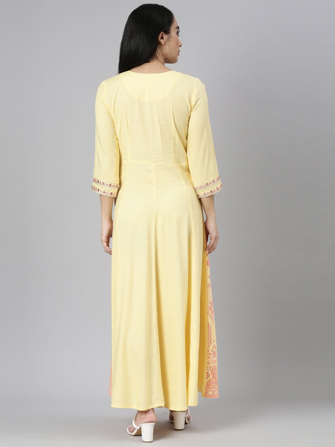 Transacthubs Yellow Straight-Cut Maxi Dresses Featuring Casual Ethnic Motifs - Image 3