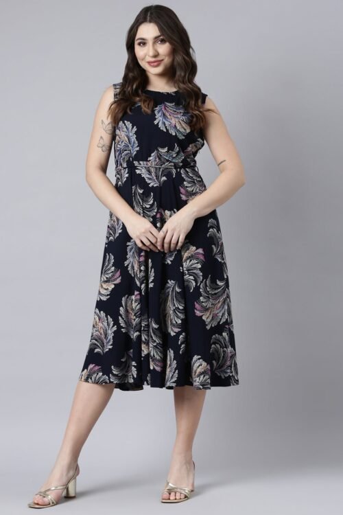 Transacthubs Navy Blue Casual Floral Maxi Dresses – Straight Cut, Effortless Everyday Chic
