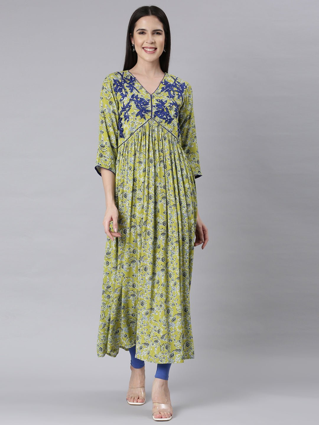 Transacthubs Green Asymmetric Floral Maxi Dresses - Casual Chic & Effortless Comfort