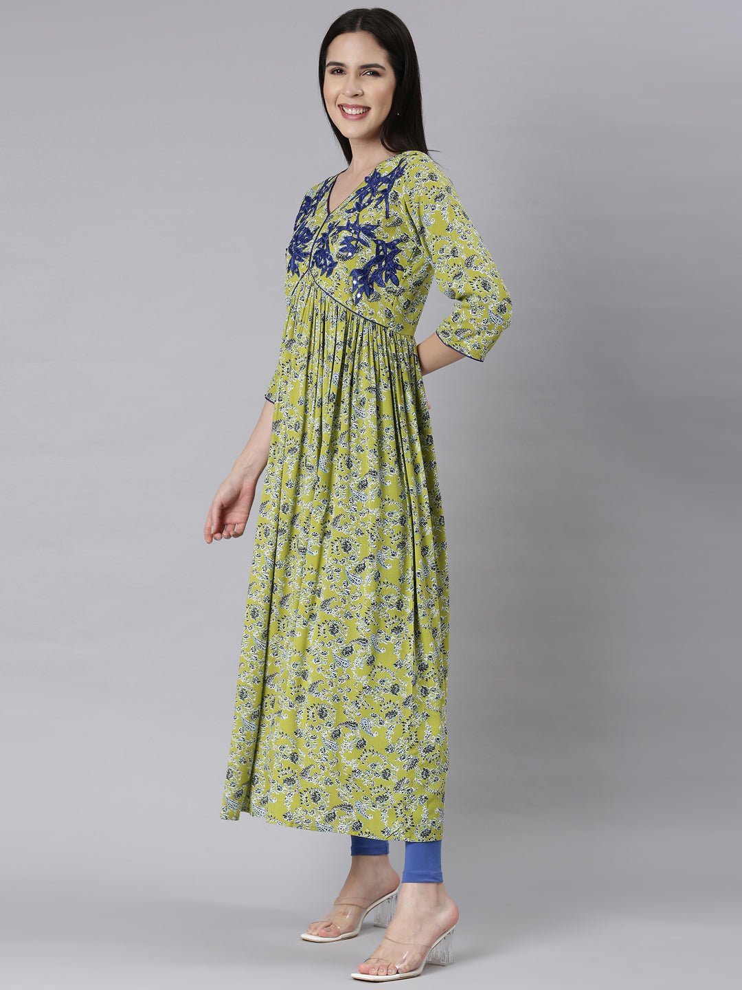 Transacthubs Green Asymmetric Floral Maxi Dresses - Casual Chic & Effortless Comfort - Image 2