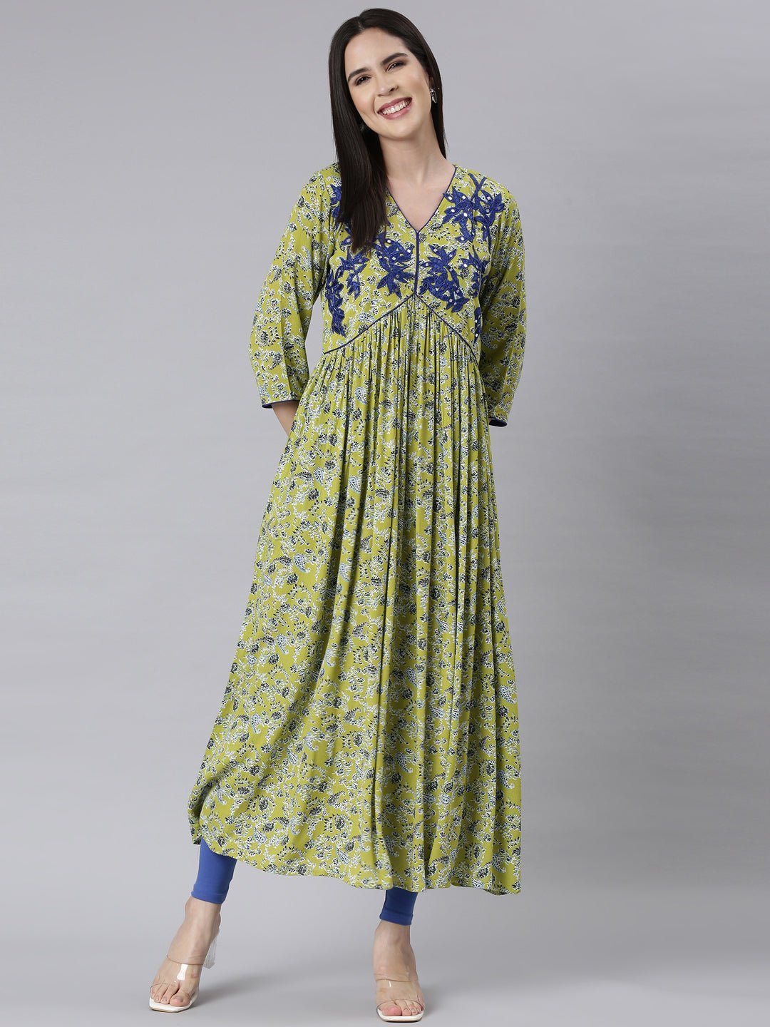 Transacthubs Green Asymmetric Floral Maxi Dresses - Casual Chic & Effortless Comfort - Image 4
