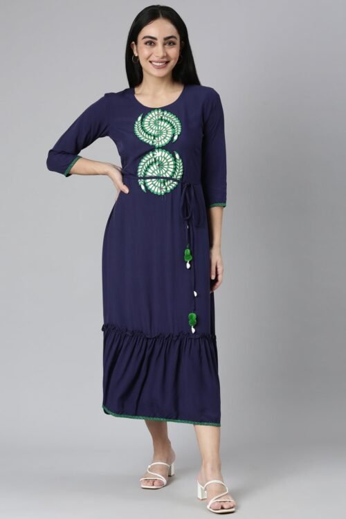 Transacthubs Blue Flared Casual Solid Maxi Dress – Effortless Everyday Chic