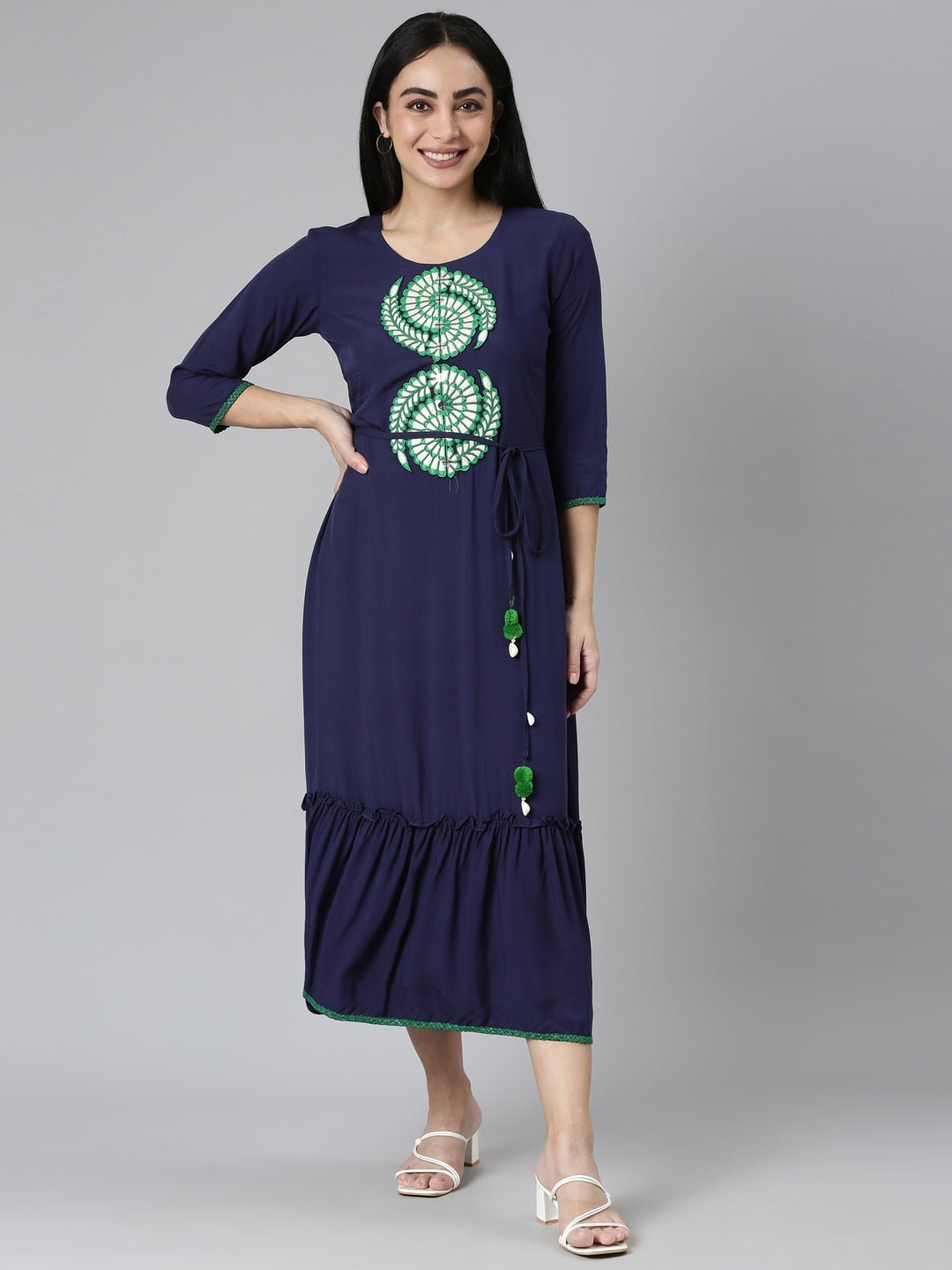 Transacthubs Blue Flared Casual Solid Maxi Dress - Effortless Everyday Chic