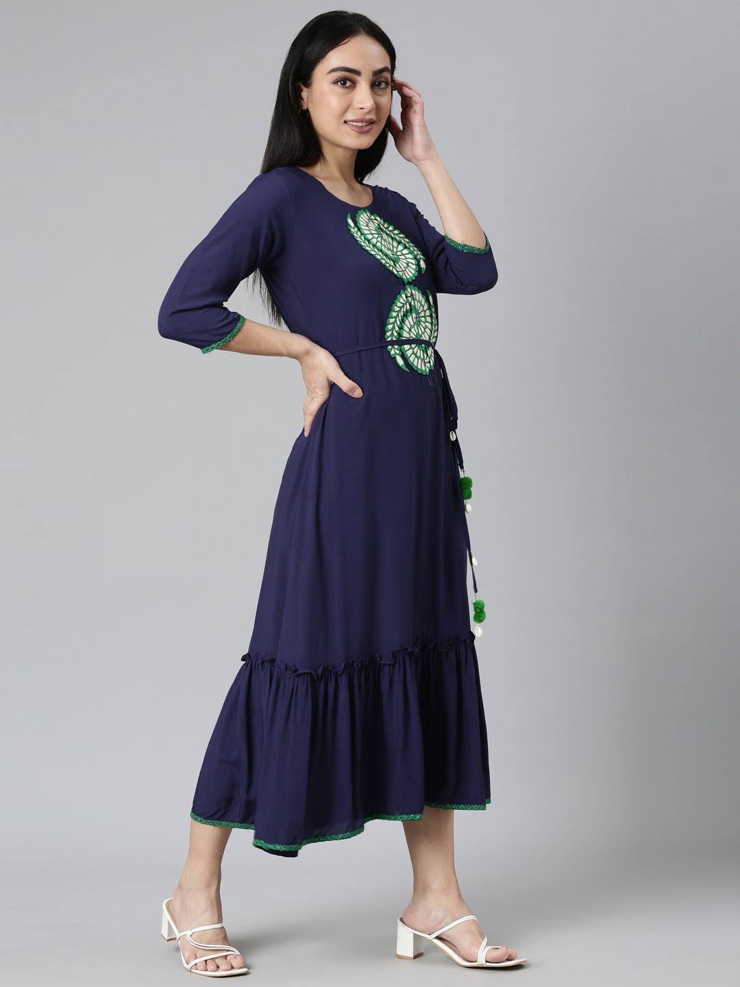 Transacthubs Blue Flared Casual Solid Maxi Dress - Effortless Everyday Chic - Image 2