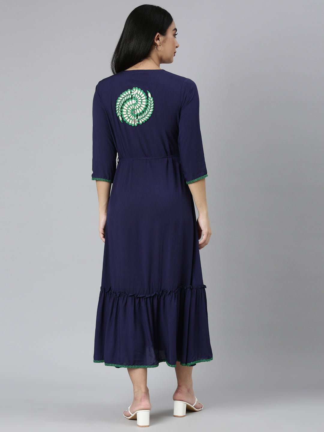 Transacthubs Blue Flared Casual Solid Maxi Dress - Effortless Everyday Chic - Image 3