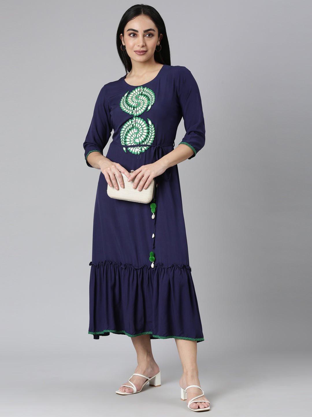 Transacthubs Blue Flared Casual Solid Maxi Dress - Effortless Everyday Chic - Image 5