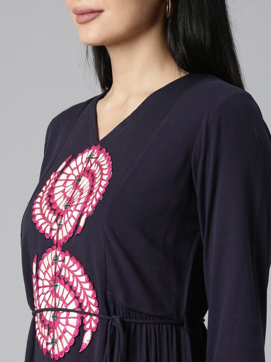 Transacthubs Navy Blue Flared Casual Solid Maxi Dress – Effortless Everyday Style - Image 4