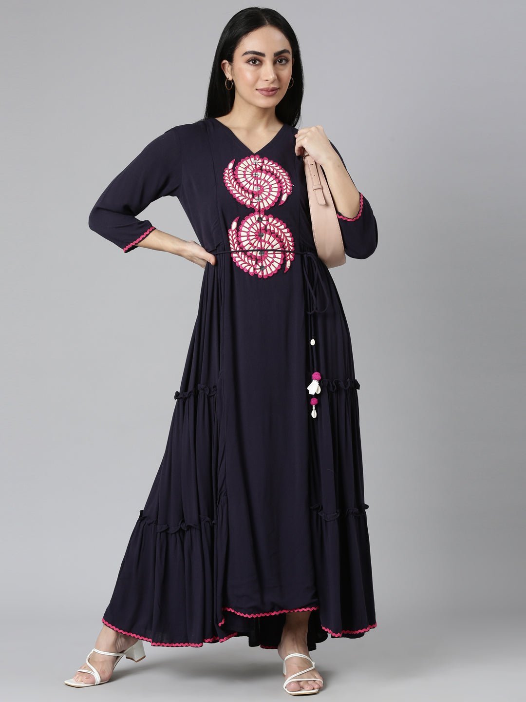 Transacthubs Navy Blue Flared Casual Solid Maxi Dress – Effortless Everyday Style - Image 5