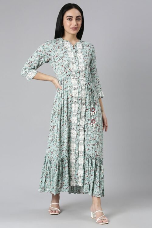 Transacthubs Green Flared Floral Maxi Dresses – Casual Everyday Style
