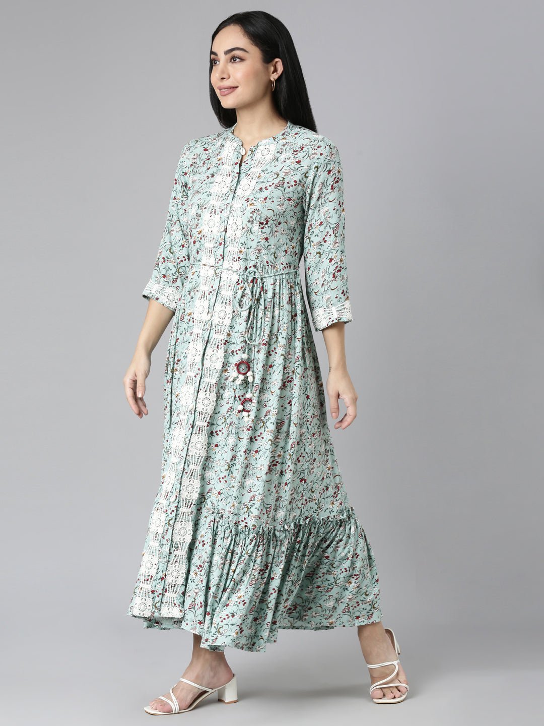 Transacthubs Green Flared Floral Maxi Dresses - Casual Everyday Style - Image 2