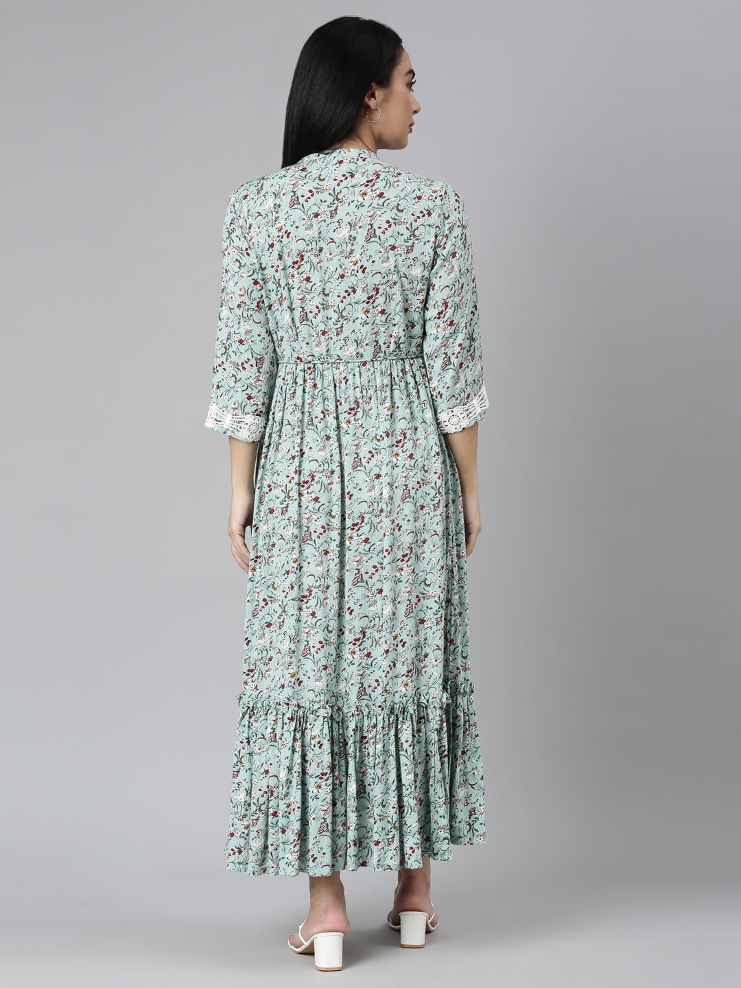 Transacthubs Green Flared Floral Maxi Dresses - Casual Everyday Style - Image 3