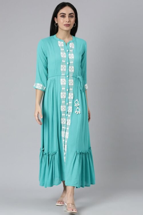 Transacthubs Blue Flared Casual Solid Maxi Dresses – Effortless Everyday Chic