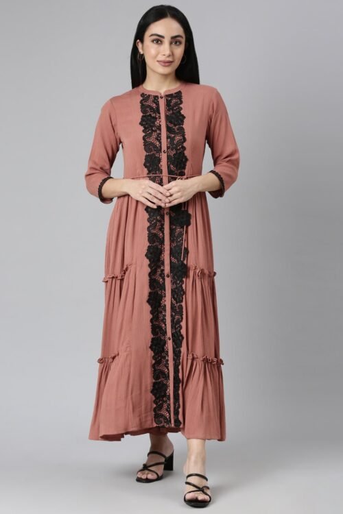 Transacthubs Brown Flared Casual Solid Maxi Dresses – Effortless Everyday