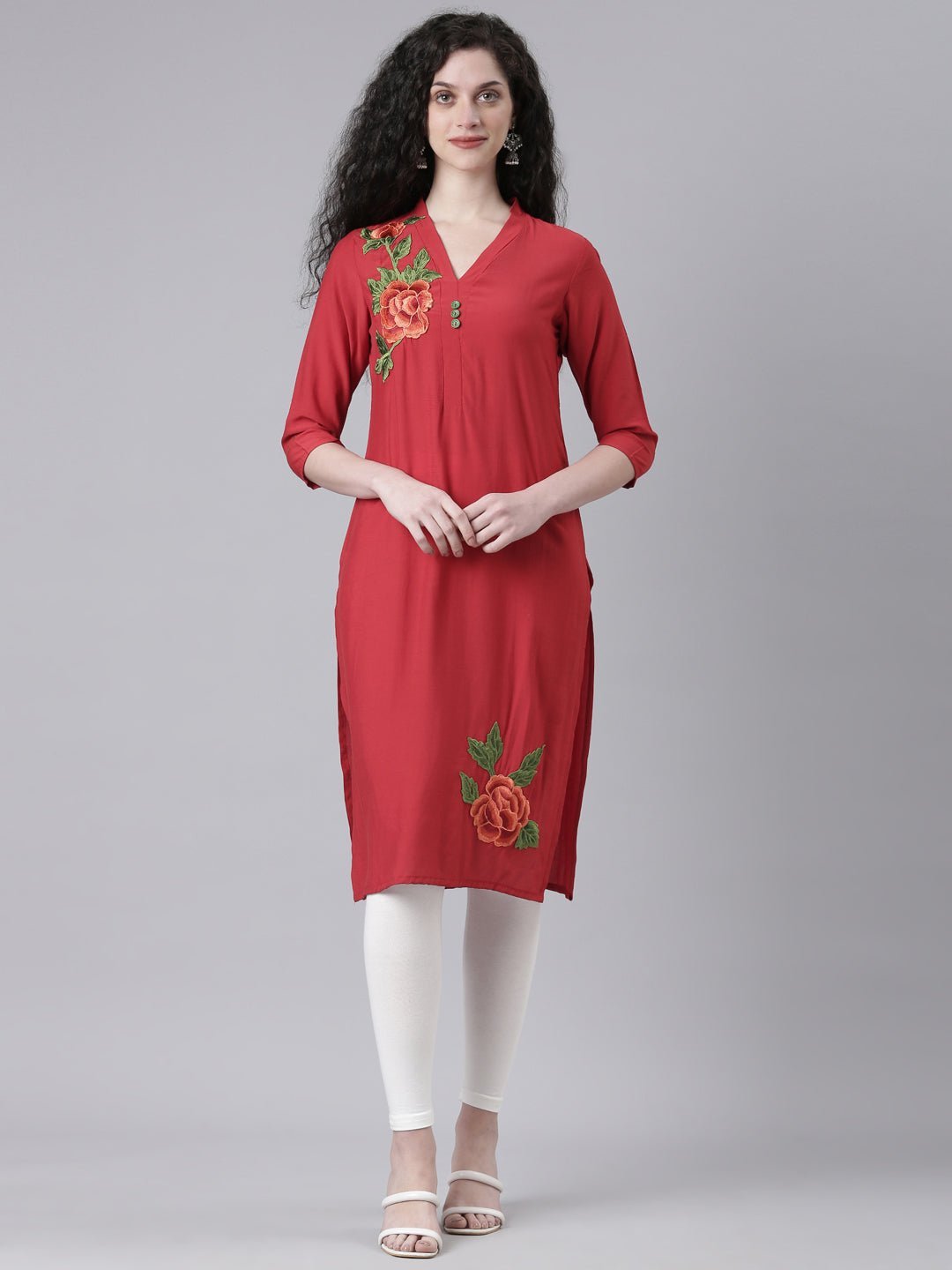 Transacthubs Maroon Casual Solid Straight Kurta