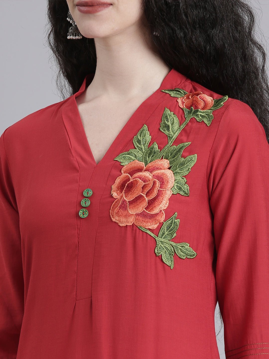 Transacthubs Maroon Casual Solid Straight Kurta - Image 4