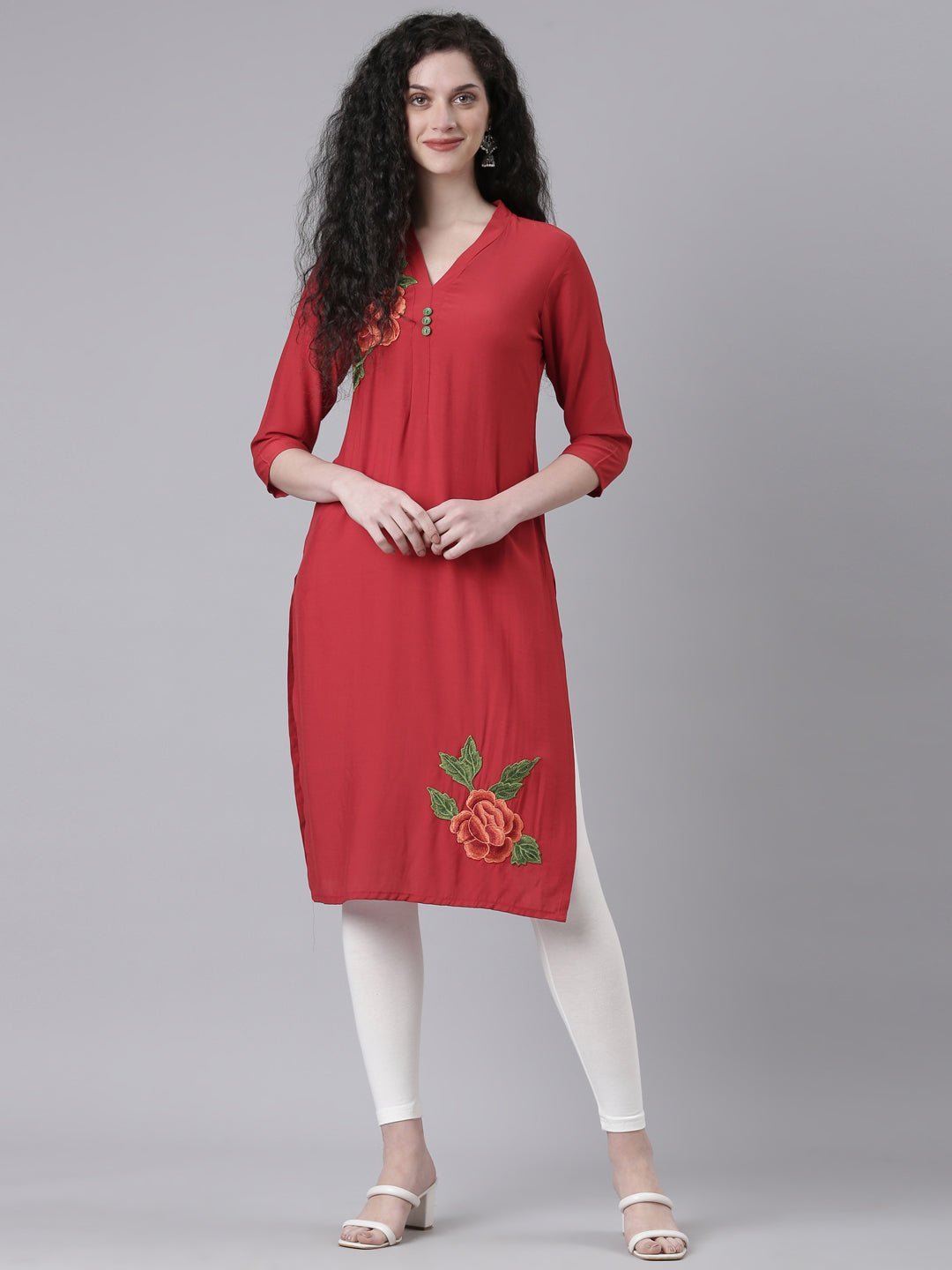 Transacthubs Maroon Casual Solid Straight Kurta - Image 5