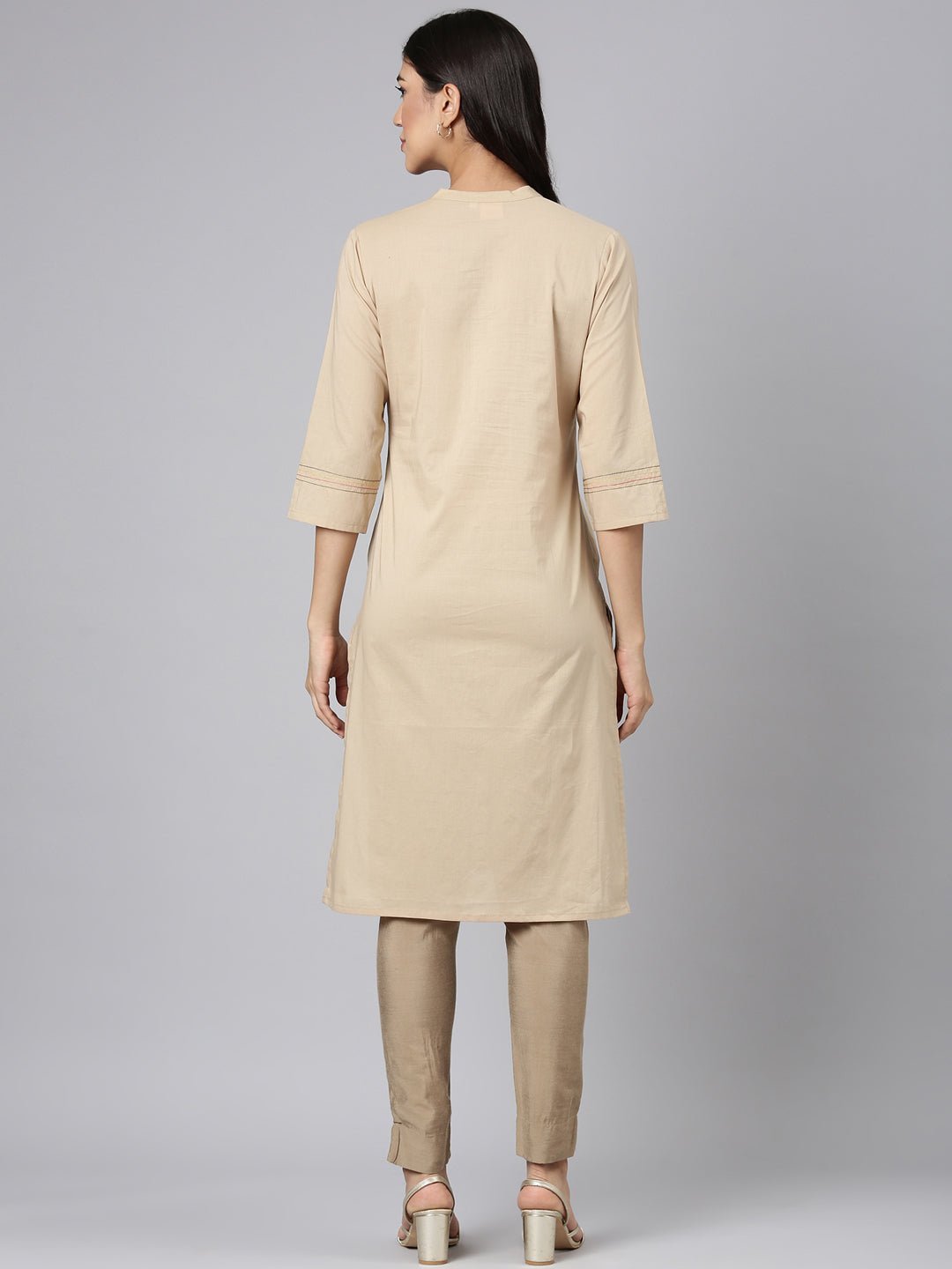 Transacthubs Beige Casual Solid Straight Kurta - Image 4