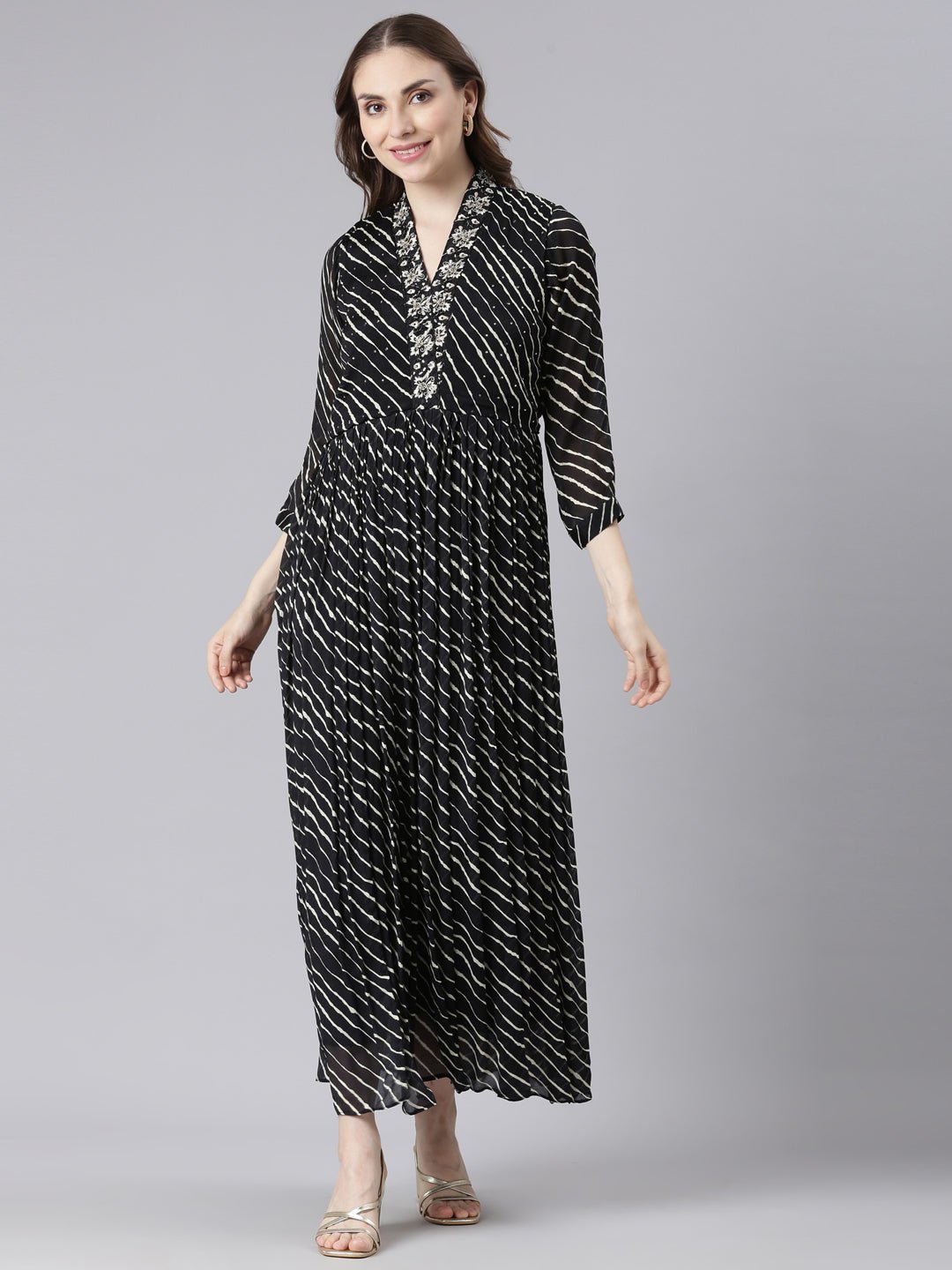 Transacthubs Black Cotton Maxi Dresses with Ethnic Motifs - Straight-Cut Casual Wear