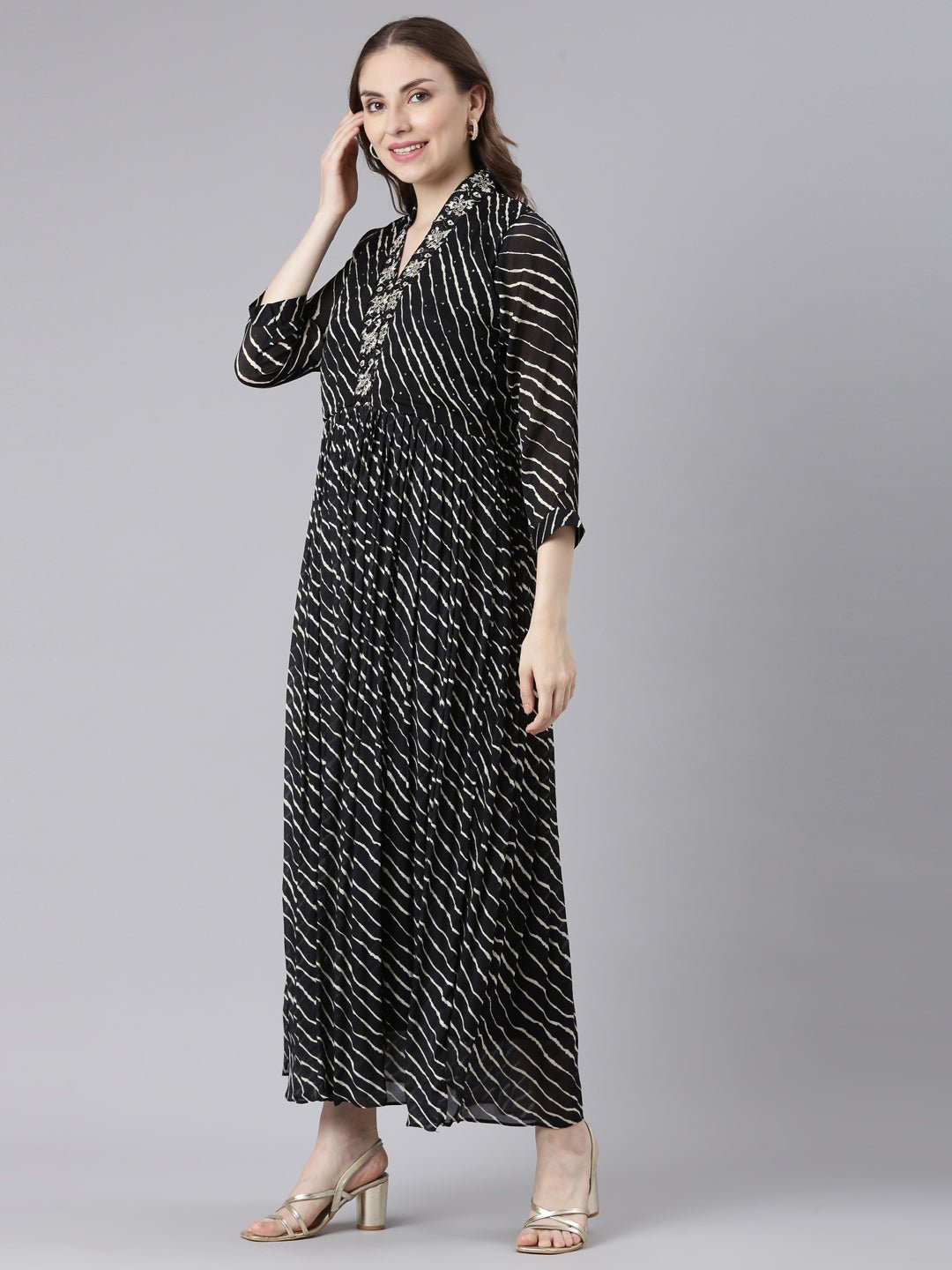Transacthubs Black Cotton Maxi Dresses with Ethnic Motifs - Straight-Cut Casual Wear - Image 2