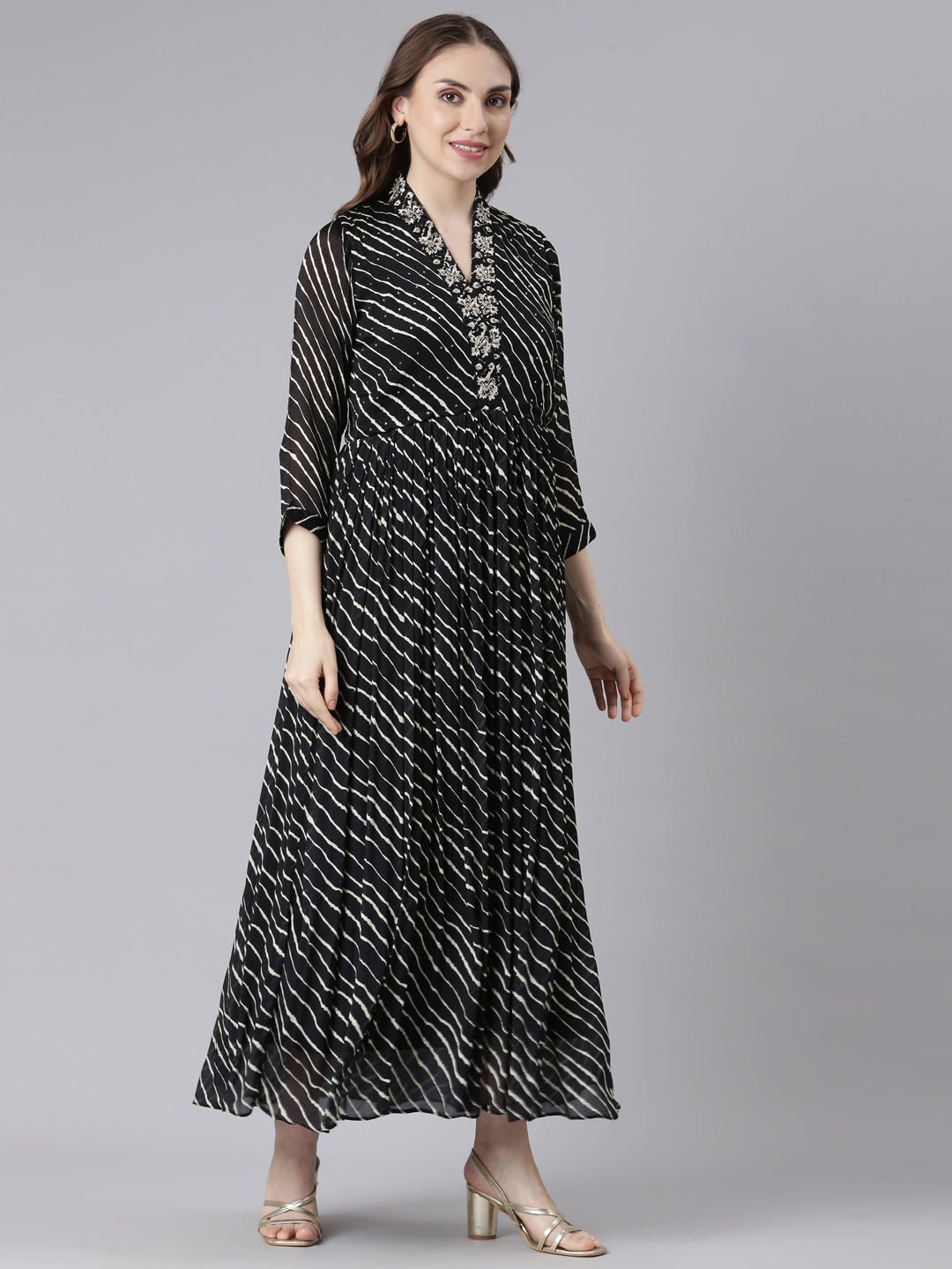 Transacthubs Black Cotton Maxi Dresses with Ethnic Motifs - Straight-Cut Casual Wear - Image 3