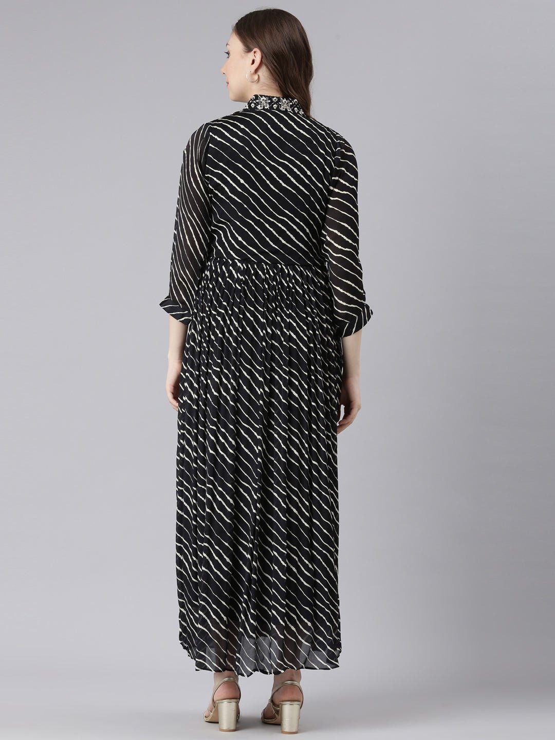 Transacthubs Black Cotton Maxi Dresses with Ethnic Motifs - Straight-Cut Casual Wear - Image 4